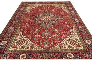 Tappeto Tabriz Medaglione Floreale Rosso Blu Scuro 208x297 Cm