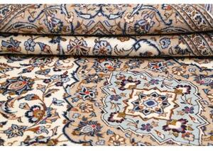 Tappeto Kashan Medaglione Floreale Avorio Blu Cobalto 198x305 Cm