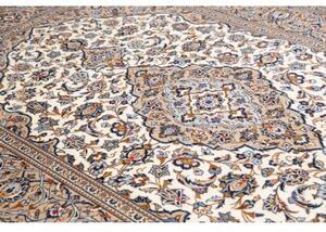 Tappeto Kashan Medaglione Floreale Avorio Blu Cobalto 198x305 Cm
