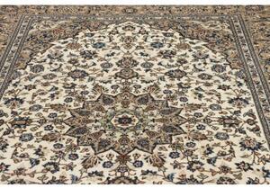 Tappeto Kashan Medaglione Floreale Avorio Blu 197x300 Cm