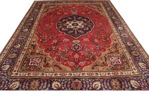 Tappeto Tabriz Medaglione Floreale Rosso Blu Scuro 250x342 Cm