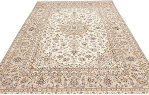 Tappeto Kashan Medaglione Floreale Avorio Blu Notte 195x290 Cm