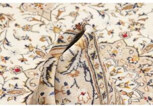 Tappeto Kashan Medaglione Floreale Avorio Blu Notte 195x290 Cm