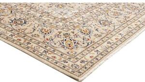 Tappeto Kashan Medaglione Floreale Avorio Blu Notte 195x290 Cm