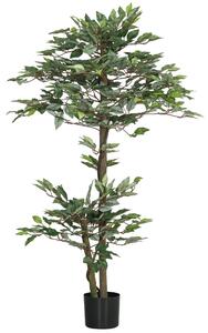 Outsunny Albero Artificiale Pianta Artificiale ficus Altezza 1,5 m Tronco Ramificazioni Rampicanti Lichen Foglie Grande realismo Vaso Incluso