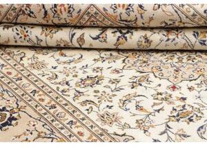 Tappeto Kashan Medaglione Floreale Avorio Blu Notte 195x290 Cm