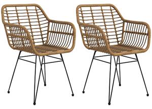 HOMCOM Set di 2 sedie fauteuils con Schienale e braccioli curve, Il rattan PE e Piedi in acciaio, design bohémien, Naturale, Nero| Aosom Italy