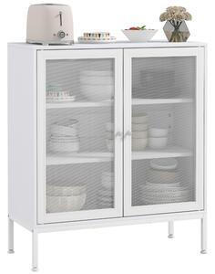 HOMCOM Buffet mobile da cucina a 3 livelli con 2 ante a maglia con ripiano regolabile 80 x 37 x 92 cm bianco