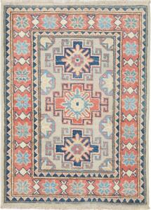 Tappeto Kazak Geometrico Grigio Rosso Mattone 64x88 Cm