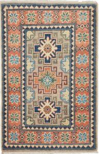 Tappeto Kazak Geometrico Arancione Blu 62x94 Cm