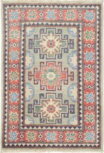 Tappeto Kazak Stilizzato Verde Salvia Rosso 61x89 Cm