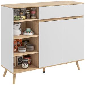HOMCOM Mobile buffet da stoccaggio cucina stile scandivanve 1 mobile doppio a ante 1 cassetto e 4 nicchie ripiani regolabili bianco