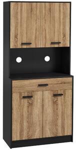 HOMCOM Credenza Cucina in Legno con 2 Armadietti a 2 Ante e Cassetto, 80x40x180 cm, Nero e color Legno | Aosom Italy