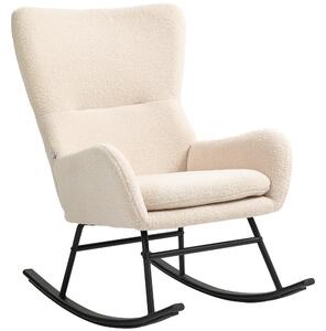 HOMCOM Poltrona a dondolo, chaise à bascule, con sedile spesso 10 cm, piedi curvi in acciaio, beige e nero