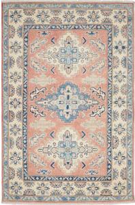 Tappeto Kazak Stilizzato Rosa Salmone Azzurro 101x155 Cm