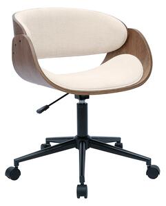 Sedia da ufficio con ruote design in legno scuro e tessuto effetto velluto beige BENT