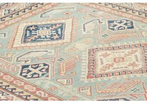 Tappeto Kazak Geometrico Celeste Rosso Corallo 120x179 Cm