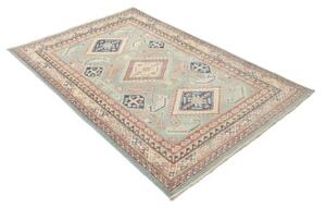 Tappeto Kazak Geometrico Celeste Rosso Corallo 120x179 Cm