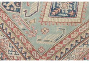 Tappeto Kazak Geometrico Celeste Rosso Corallo 120x179 Cm