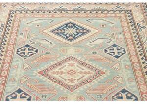 Tappeto Kazak Geometrico Celeste Rosso Corallo 120x179 Cm