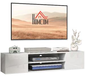HOMCOM Mobile banc TV sospeso stile contemporaneo 2 armadietti 2 nicchie centrali e 2 passacavi 140 x 30 x 30 cm bianco