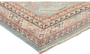 Tappeto Kazak Geometrico Celeste Rosso Corallo 120x179 Cm