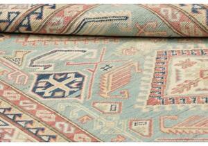 Tappeto Kazak Geometrico Celeste Rosso Corallo 120x179 Cm