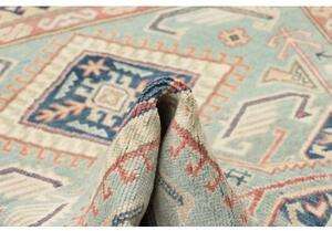 Tappeto Kazak Geometrico Celeste Rosso Corallo 120x179 Cm