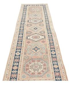 Tappeto Kazak Geometrico Beige Blu Corsia 84x293 Cm