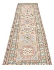 Tappeto Kazak Geometrico Beige Azzurro Corsia 82x295 Cm