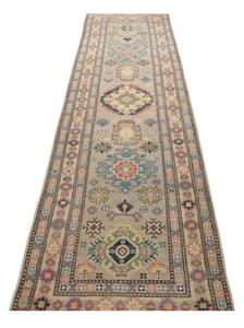 Tappeto Kazak Geometrico Grigio Blu Corsia 81x309 Cm