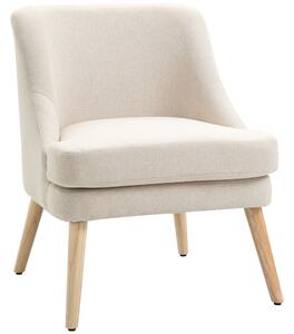 HOMCOM Poltrona Scandinava Poltrona da salotto confortevole Poltrona per camera Gambe in Legno Massello rivestimento Tessuto Lino beige