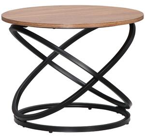 HOMCOM Tavolino rotondo stile industriale in metallo nero e piano in legno - dim. Ø 60 x 46H cm