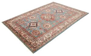 Tappeto Kazak Fine Geometrico Blu Petrolio Beige 166x238 Cm
