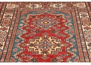 Tappeto Kazak Fine Stilizzato Rosso Blu Petrolio 120x184 Cm