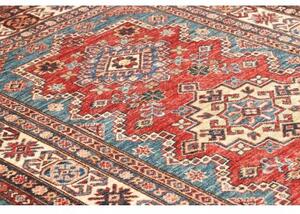 Tappeto Kazak Fine Stilizzato Rosso Blu Petrolio 120x184 Cm