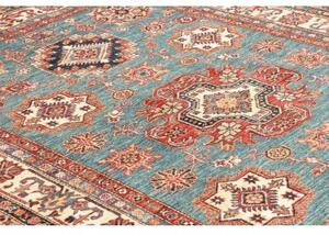 Tappeto Kazak Fine Geometrico Blu Petrolio Beige 166x238 Cm