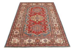 Tappeto Kazak Fine Stilizzato Rosso Blu Petrolio 120x184 Cm