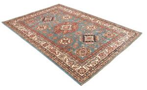 Tappeto Kazak Fine Geometrico Blu Petrolio Beige 166x238 Cm