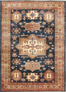 Tappeto Kazak Fine Stilizzato Blu Notte Avorio 146x207 Cm