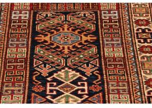 Tappeto Kazak Fine Stilizzato Blu Notte Rosso Mattone Corsia 77x200 Cm