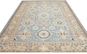 Tappeto Kazak Fine Geometrico Celeste Beige 249x340 Cm