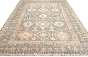 Tappeto Kazak Fine Geometrico Tortora Blu 246x332 Cm