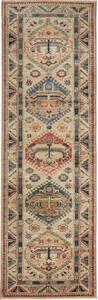 Tappeto Kazak Fine Geometrico Beige Blu Corsia 84x255 Cm