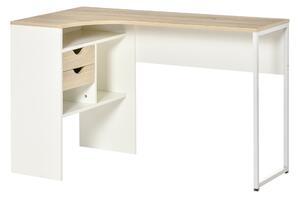 HOMCOM Angolo Scrivania Scrivania per Computer con Cassetti Multi-Rangement in Legno Effetto Rovere Chiaro Bianco