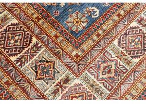 Tappeto Kazak Fine Geometrico Blu Beige 242x313 Cm