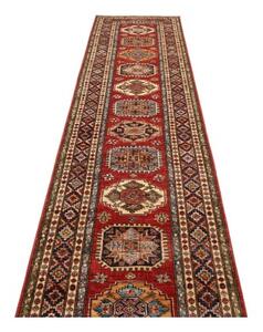 Tappeto Kazak Fine Geometrico Rosso Blu Corsia 82x400 Cm
