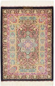 Tappeto Ghom Seta Medaglione Floreale Nero Rosso 61x87 Cm