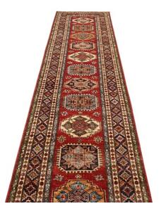 Tappeto Kazak Fine Stilizzato Rosso Blu Corsia 82x401 Cm
