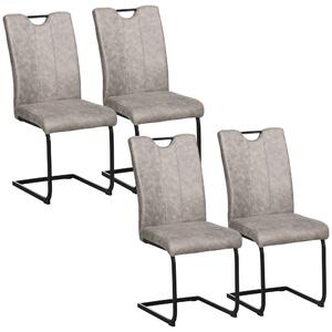 HOMCOM Set di 4 sedie con Sedili morbidi e in acciaio curvato, in microfibra con piedi a slitta, per cucina, studio e caffè, grigio| Aosom Italy